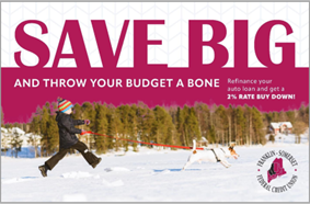 Image of boy and dog in snow for save big campaign